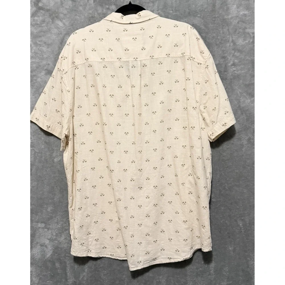 PRANA PALM TREE TROPICAL CAMP BUTTON FRONT Short‎ Sleeve SHIRT XXL Cream - Picture 4 of 4